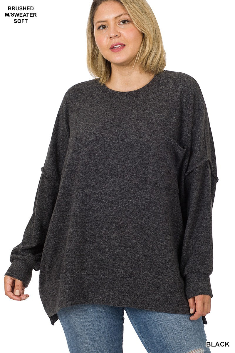 Brushed Melange Drop Shoulder SHOULDER OVERSIZED SWEATER