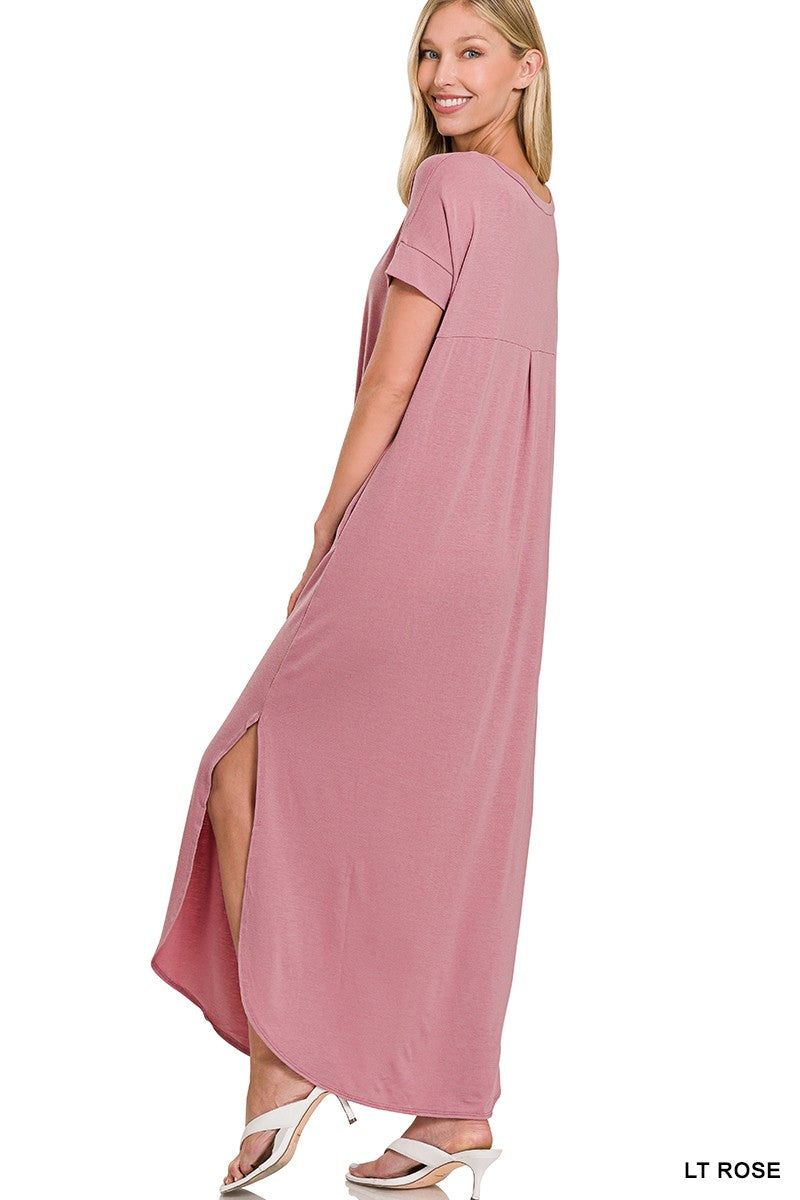 V-NECK SHORT SLEEVE MAXI DRESS