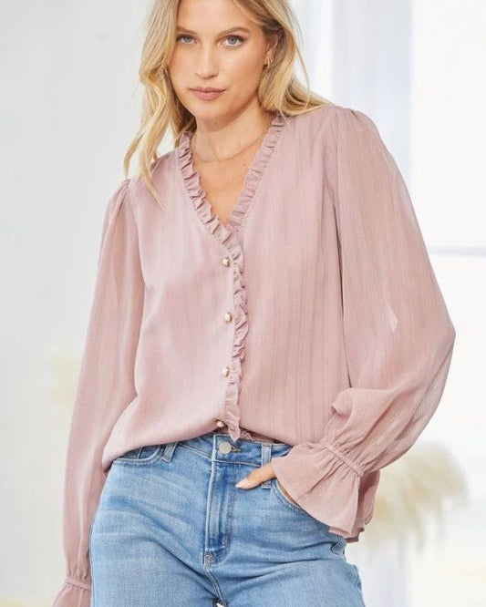 Mauve Blouse with Gold Accents