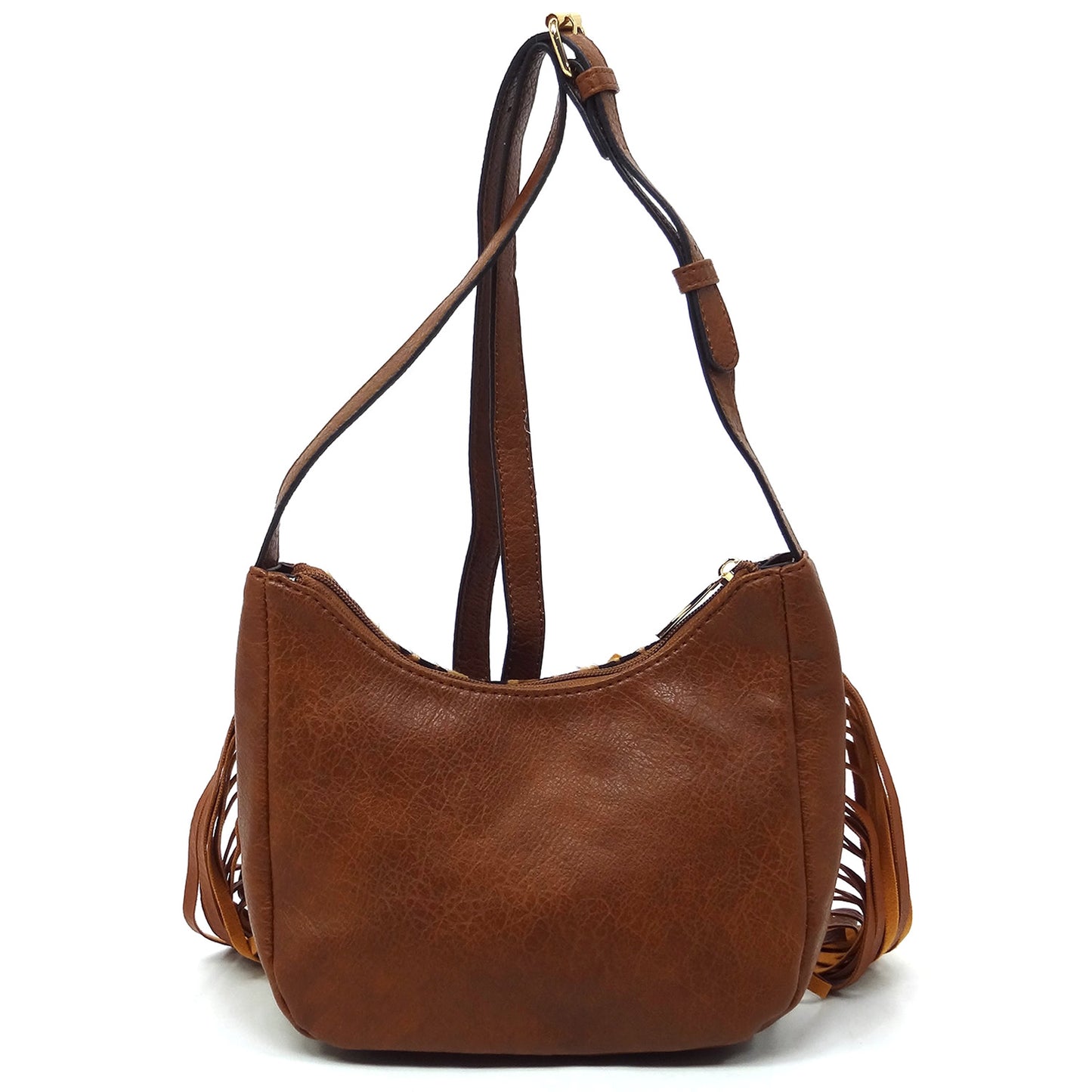 Western Cow Leopard Fringe Crossbody Bag - TAN