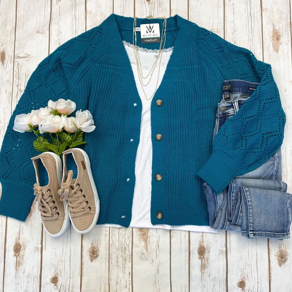 Beverly Button Cardigan | Teal Blue