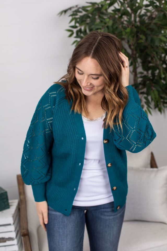 Beverly Button Cardigan | Teal Blue