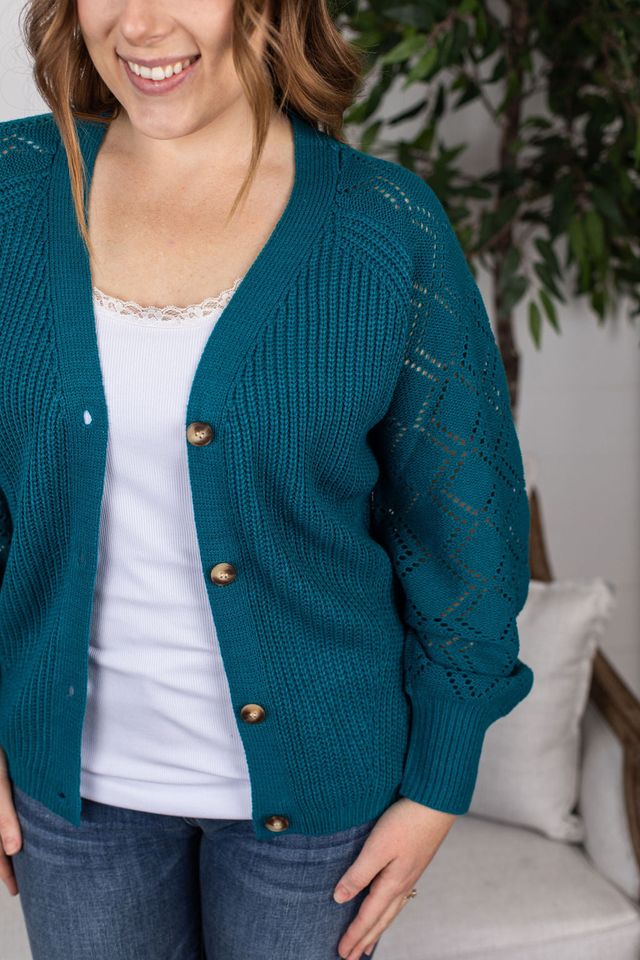 Beverly Button Cardigan | Teal Blue