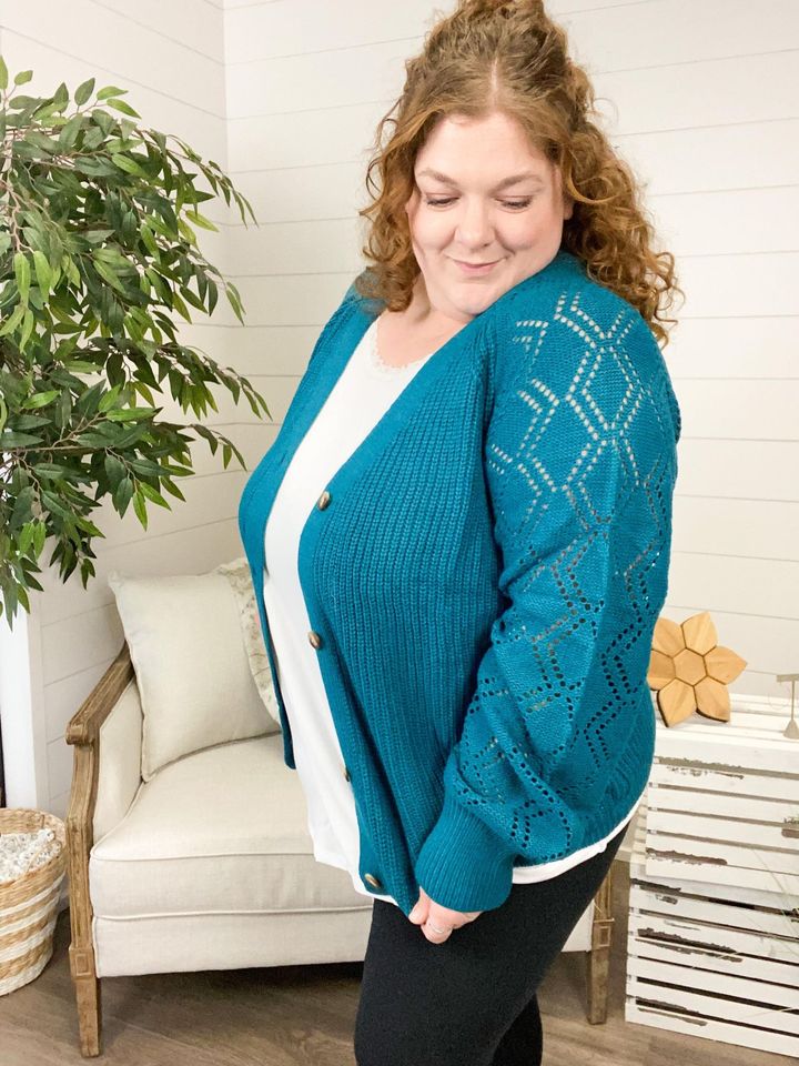 Beverly Button Cardigan | Teal Blue