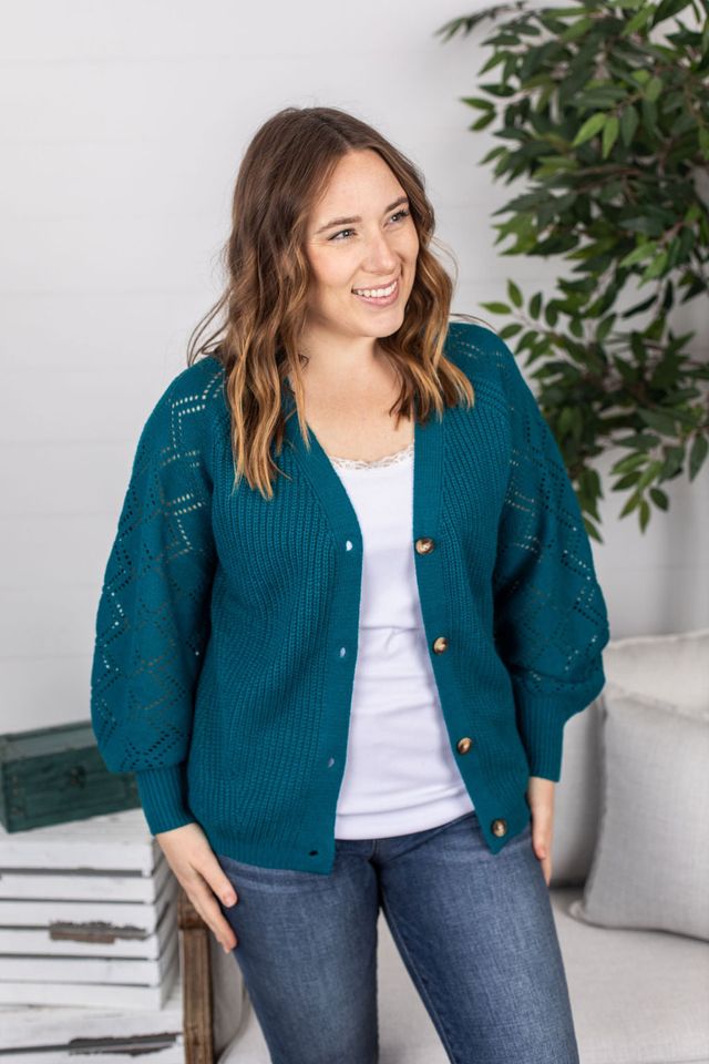 Beverly Button Cardigan | Teal Blue