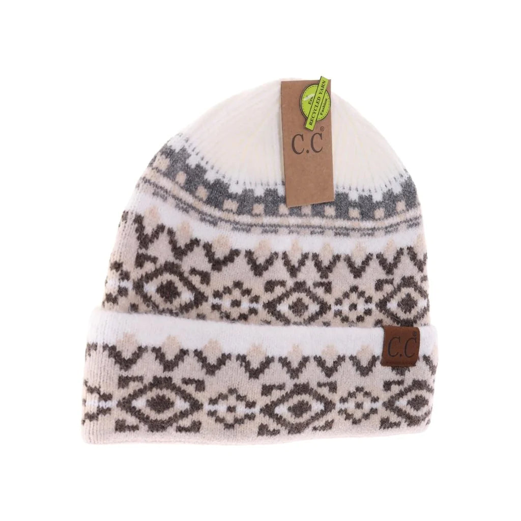 Aztec Pattern Cuff C.C Beanie