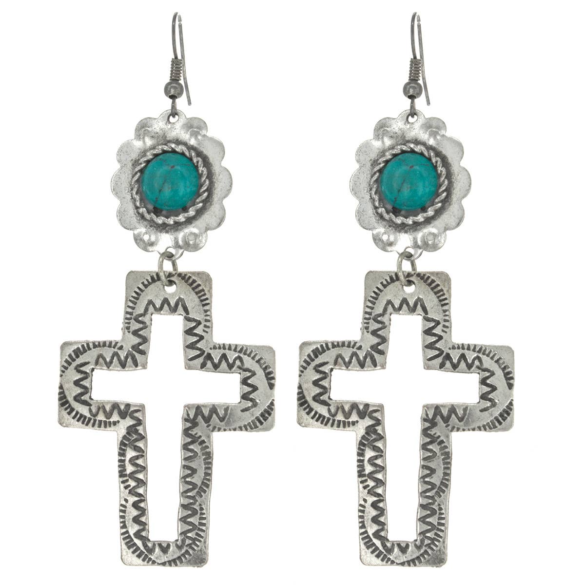 Antique Open Cross Dangle Earrings - SILVER