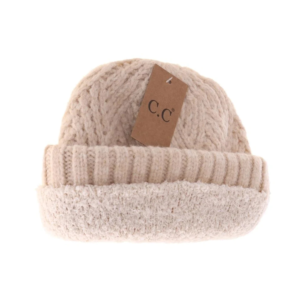 Fuzzy Lined Crisscross Knit C.C Beanie