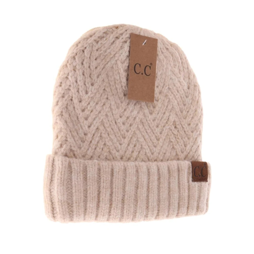 Fuzzy Lined Crisscross Knit C.C Beanie