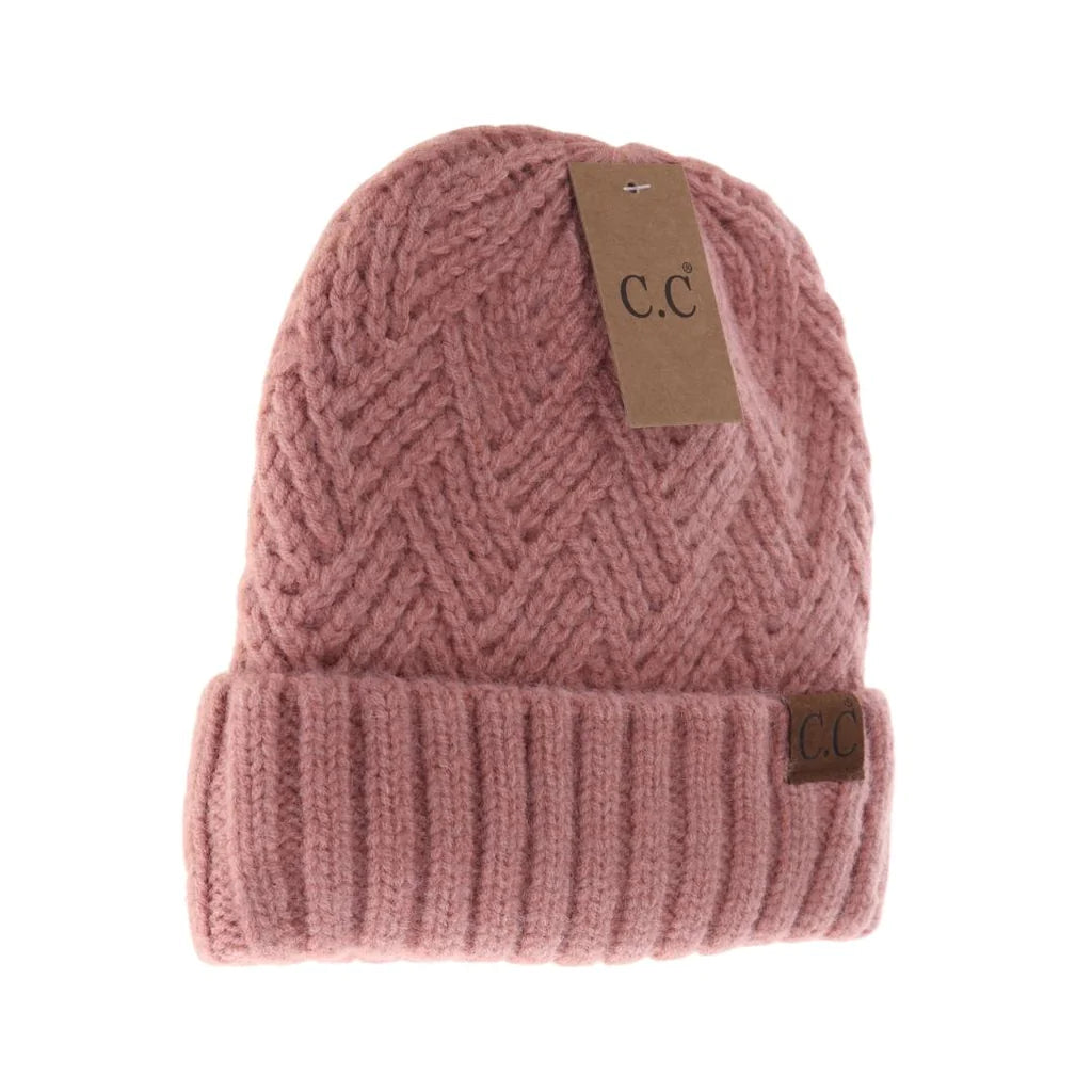 Fuzzy Lined Crisscross Knit C.C Beanie