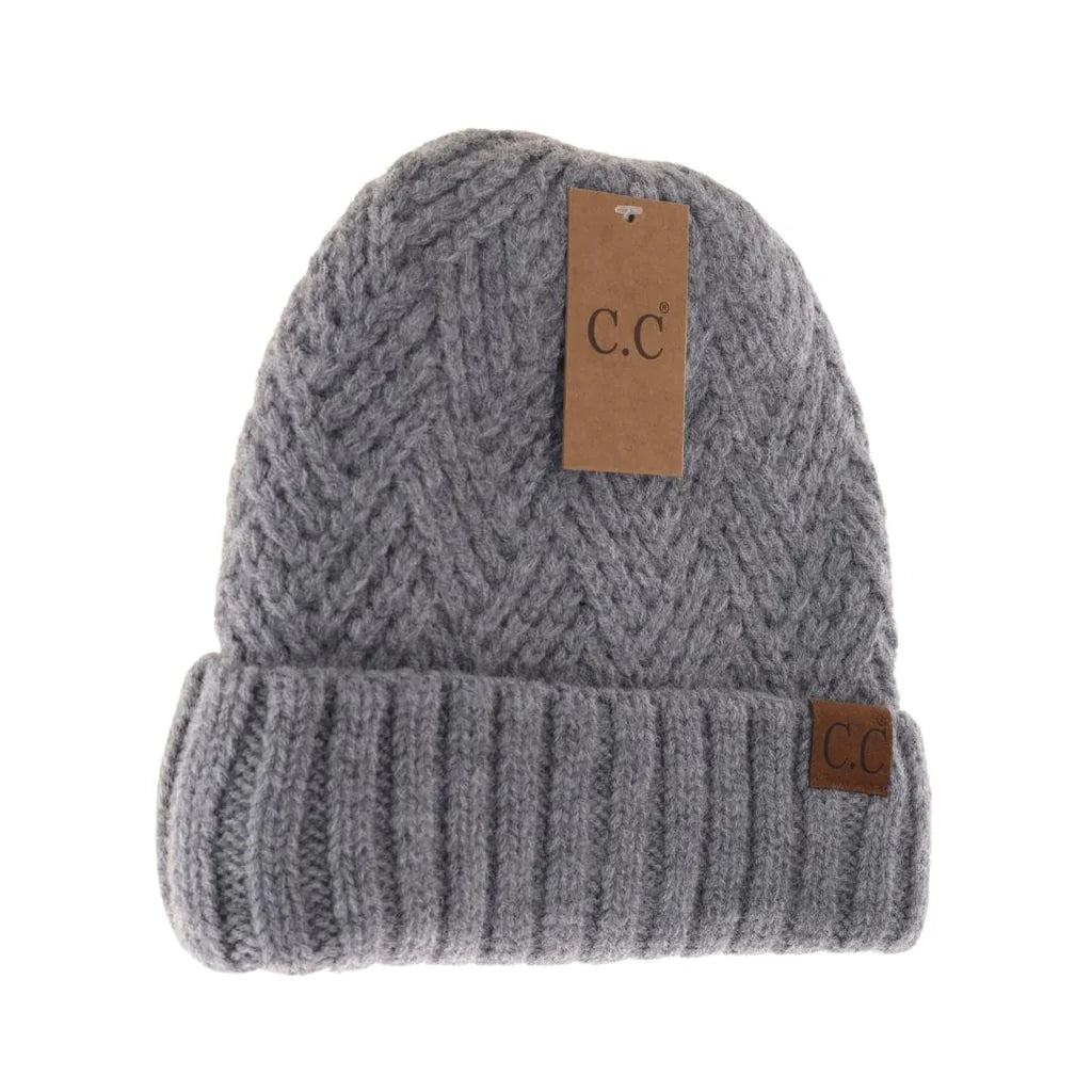 Fuzzy Lined Crisscross Knit C.C Beanie