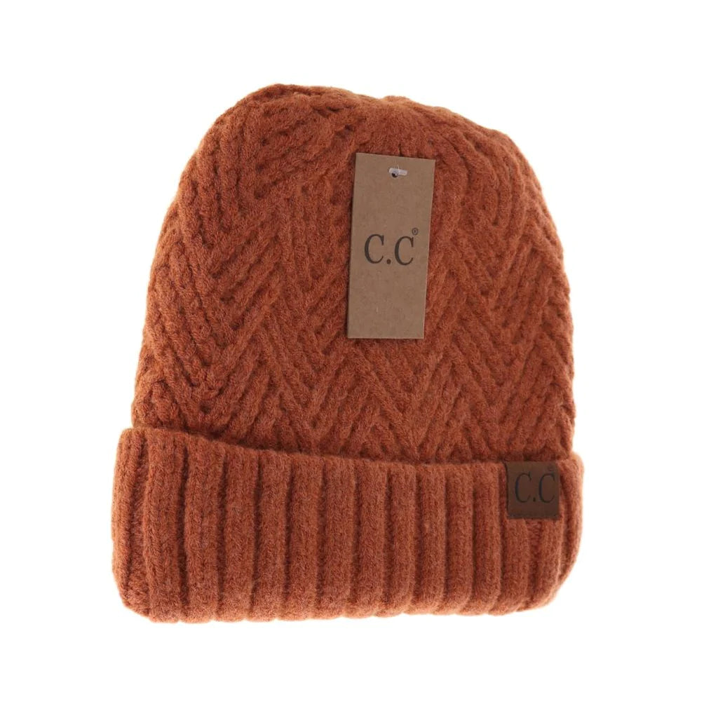 Fuzzy Lined Crisscross Knit C.C Beanie