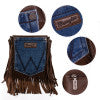 Wrangler Leather Fringe Jean Denim Pocket Crossbody