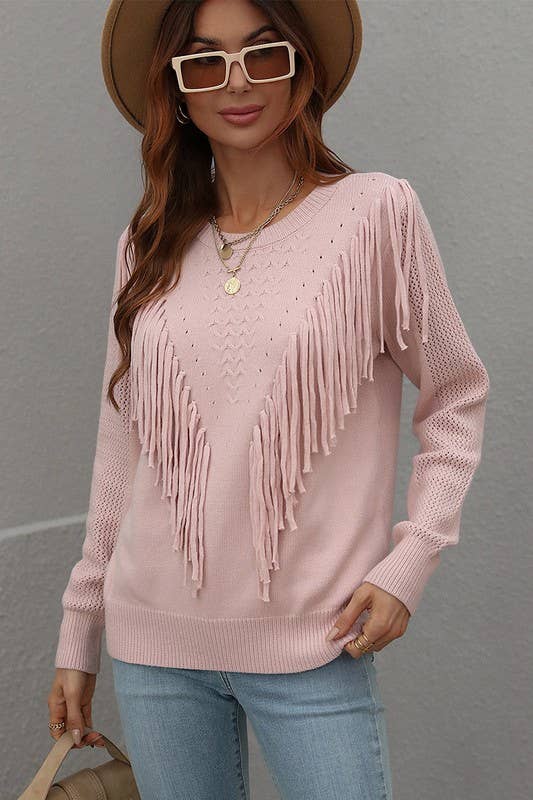 FRONT TASSEL KNIT SWEATER: PINK