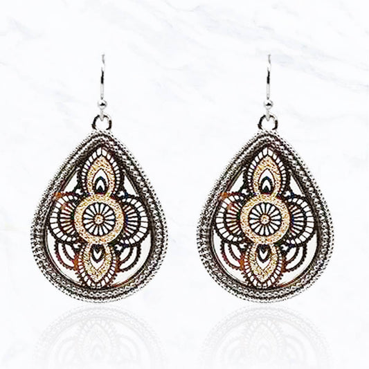 Teardrop Filigree Casting Earrings - RHODIUM