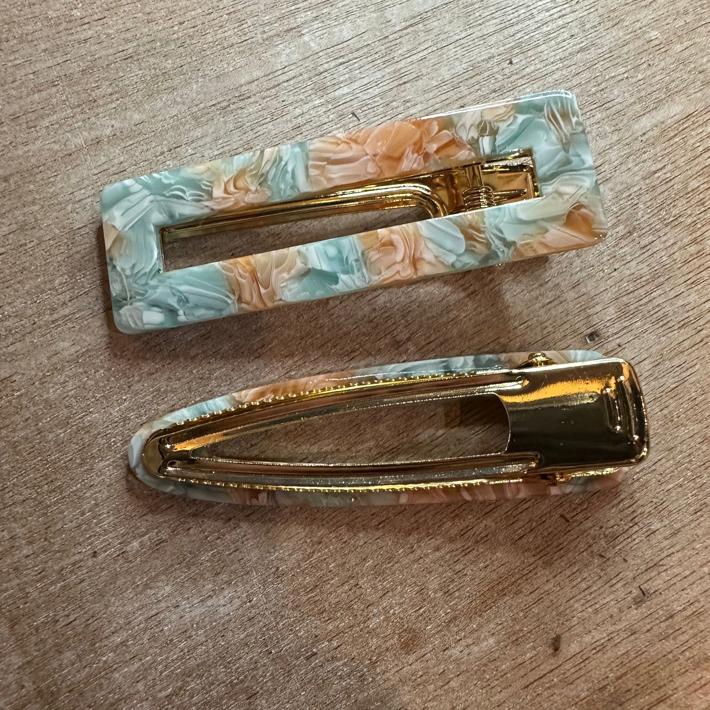 Acrylic Shell Hair Clip Barrette 2pc - Teal/Natural