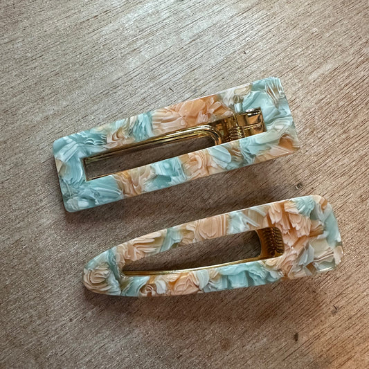 Acrylic Shell Hair Clip Barrette 2pc - Teal/Natural